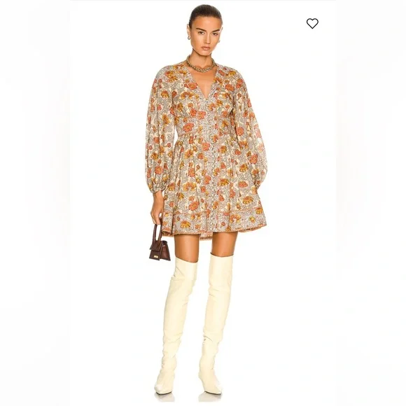 Zimmermann Andie Buttoned Mini Dress in Blue Floral 0P - Picture 6 of 14